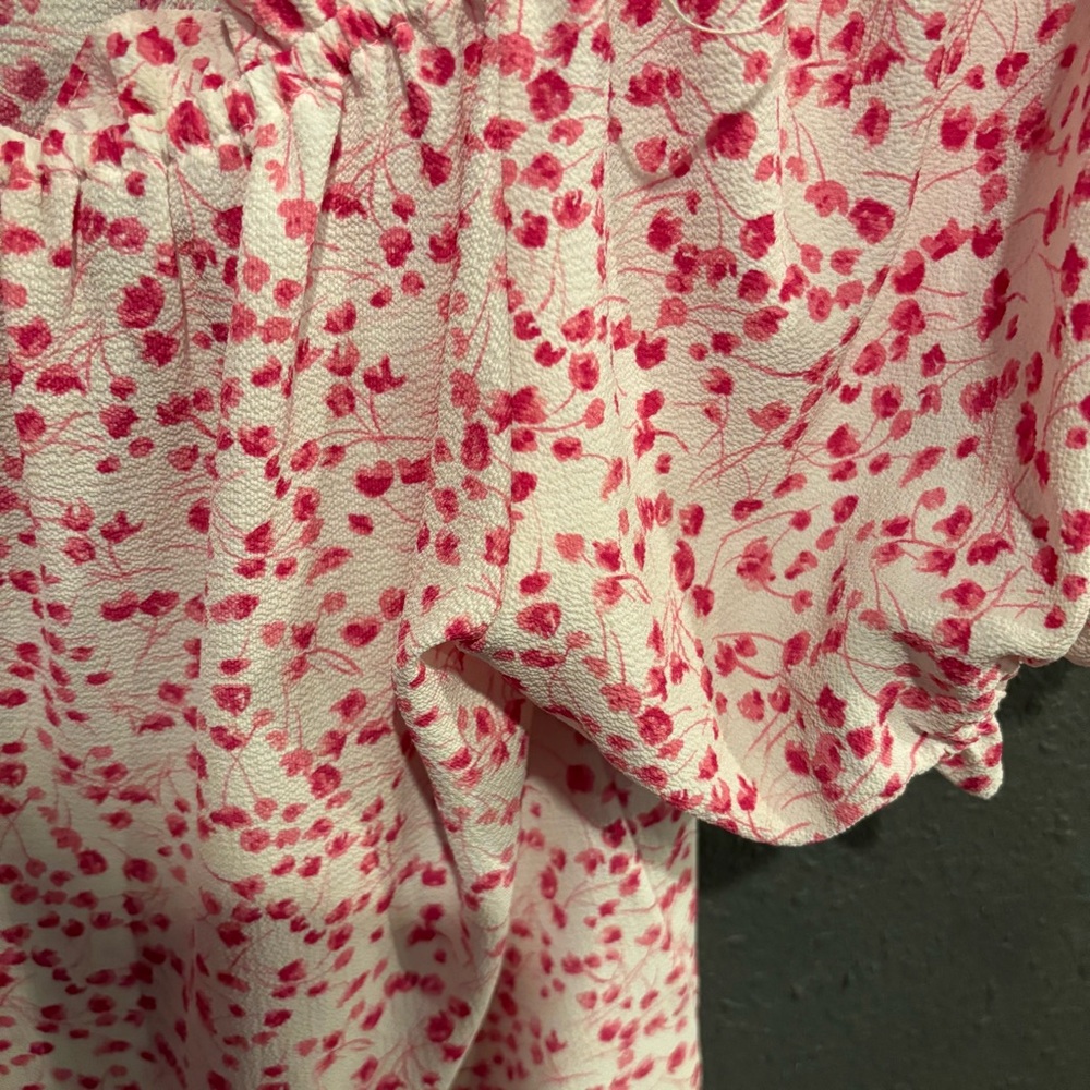 CeCe Pink and White Floral Ruffled Peasant Blouse - Picture 5 of 5